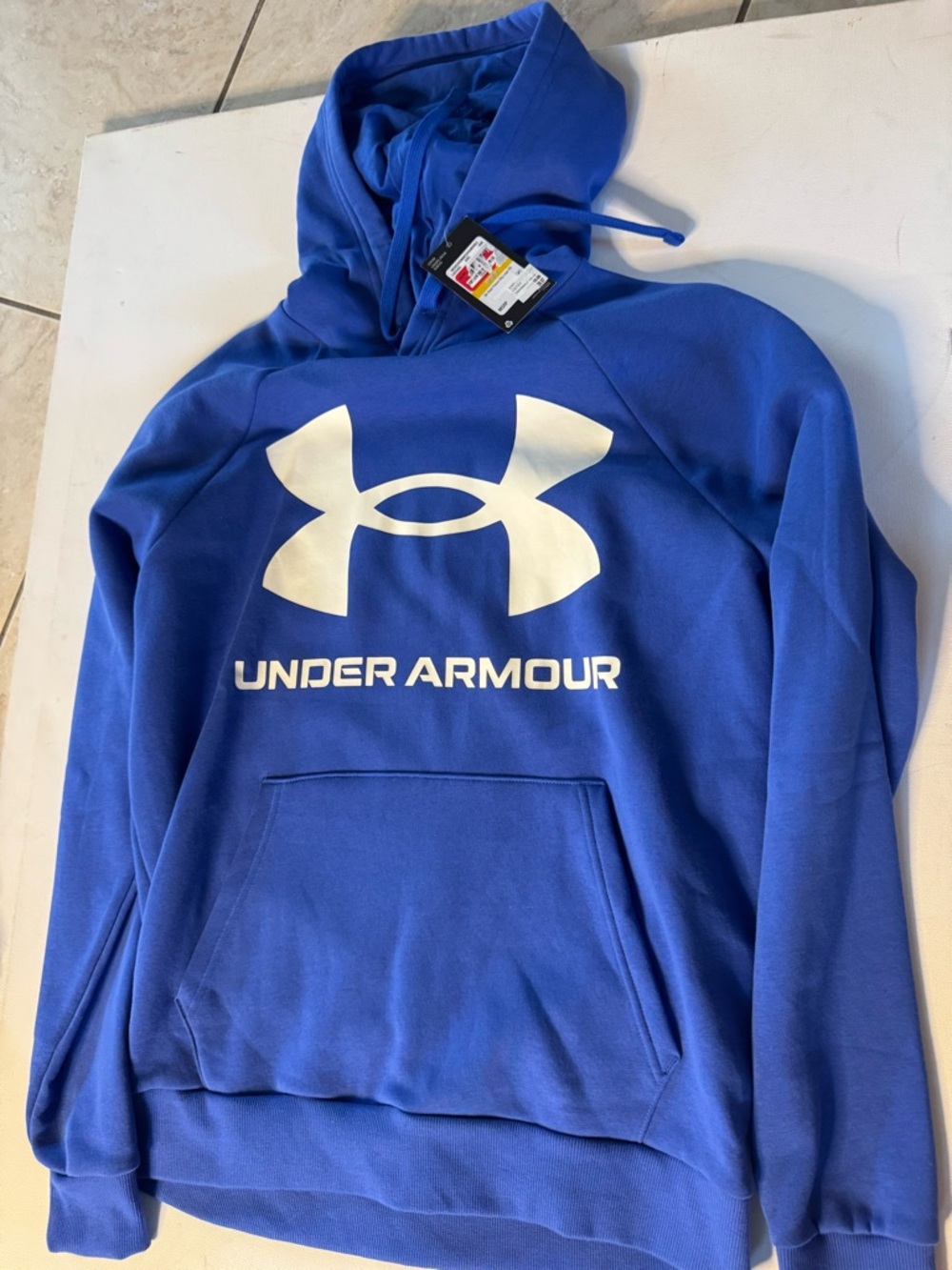 Under Armour Blue Hooded Pullover with White Logo Print